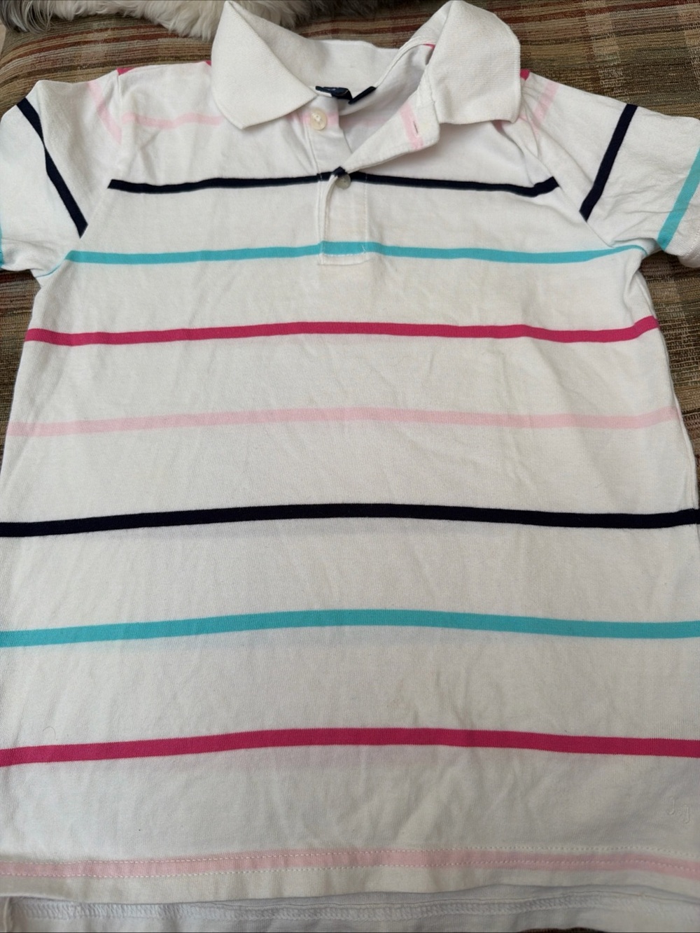 Janie and Jack White Polo with Navy, Pink and Aqua Stripes